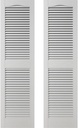 Builders Edge 12 in. W x 25 in. H Builders Edge, Standard Cathedral Top Center Mullion, Open Louver Shutters, Includes Matching Installation Spikes (Per Pair), 001 - White
