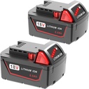 2pack 6.0Ah 18v Battery Replacement for Milwaukee m18 Battery 48-11-1850 48-11-1860, Compatible with Milwaukee M18 Cordless Power Tools,15C Discharge Rate
