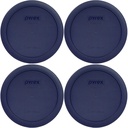 Pyrex Bundle - 4 Items: 7201-PC 4-Cup Blue Round Plastic Lids - Original Genuine Pyrex - Made In The USA