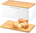 Bread Box, Bread Box with Bamboo Lid 13"x7"x5.3" Bread Storage Container Metal Bread Container Breathable Bread Bin Large Capacity Bread Storage Bin Bread Keeper for Home(Vertical Patterned)