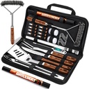 31pcs BBQ Grill Accessories Set for Men Dad, Heavy Duty Grilling Tools Gifts for Christmas, Stainless Steel BBQ Utensils Kit with Mats, Grill Brush in Carrying Bag Brown