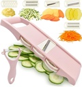 Mandoline Slicer for Kitchen Slicer Vegetable Cutter 5 In 1 Veggie Slicer Potato Slicer waffle fry cutter Hot Swap Mandolin with Peeler for Vegetables Carrot Shredder Cucumber Slicer - Pink