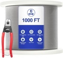 CKE 1000FT 1/8" Stainless Steel Cable T316 Stainless Steel Wire Rope Cable for Deck Stair Cable Railing Kit System, 7x7 Strands Construction 1/8" Aircraft Stainless Wire Cable DIY Balustrades CW600