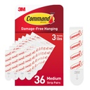 Command Medium Refill Strips, 36 Command Strips, Damage-Free Hanging, Reuse Medium Indoor Wall Hooks, No Tools Removable Adhesive for Home Decor