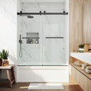 Bathtub Shower Doors Double Sliding 56-60" W x 60" H Width Adjustable 3/8"(10mm) Frameless Clear Tempered SGCC Shatterproof Glass Stainless Steel Hardware (Matte Black)