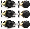 Probrico Entry Door Knobs Lock Set and Single Cylinder Deadbolt Combination Set, Entry Door Locksets with Deadbolt Same Key， Flat Black (3 Pack), Keyed Alike