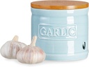 ONEMORE Garlic Keeper with Lid, Ceramic Garlic Saver 4 inch, Light Blue