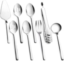 KINGSTONE Large Hostess Serving Utensils Set, 18/10 Stainless Steel Heavy Duty 10-inch Serving Utensils, Slotted Spoons, Forks, Tongs, Cake Pie Server for Buffet, Wedding, Party