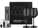 Electric Wine Opener Set Rechargeable, Automatic Corkscrew Set, Including Black Metal Wine Glasses of 2, Stainless Steel Wine Goblet, Ideal Gift for Wedding, Wine Lover, Birthday, Girl, Men
