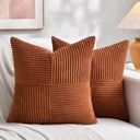 Fancy Homi 2 Packs Rust Boho Decorative Throw Pillow Covers 18x18 Inch for Couch Bed Sofa, Farmhouse Fall Home Decor, Soft Corss Corduroy Patchwork Textured Terracotta Accent Cushion Case 45x45 cm