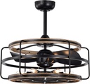Warehouse of Tiffany Amable 26 Inch Farmhouse and Industrial Style Matte Black Finish Fandelier with Remote, Matte Black and Wood Grain, Large (DW01W41IB)