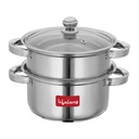 Lifelong 2-Tier Steamer/Momo/Modak Maker | Induktionskompatibel mit Glasdeckel und Nietgriffen | 20 cm Edelstahl Mehrzweck-Kochdampfer (LLMOM01) 2 Liter