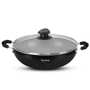 Lifelong Non-Stick Frittieren Kadai mit Glas Lid | 2,5 Liter & 24 cm Induktions- und Gaskompatibles Kochgeschirr Kadhai | Kratzfestes Kadai zum Kochen von Curry, Dal, Reis & Biryani (LLKA02, Schwarz)