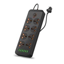 Portronik Power Plate 7 mit 6 USB Port + 8 Power Sockets Smart Electric Universal Extension Board Multi Plug mit 2500W, 2Mtr Cord Length, 2,1A USB Output (Black)