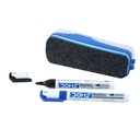 DOMS Fine Magnetic Whiteboard Duster Marker Set | Einfach zu wischen | Nachfüllbare White Board Marker mit gutem Griff | Set von 2 Markern & 1 Duster | Blau & Schwarz Tinte, Packung von 1