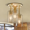 Kalium 3-Lights Semi Flush Mount Ceiling Light Fixture, Gold Light Fixtures, Ceiling Light for Kitchen, Foyer, Entryway, Farmhouse, Home Decor, Clear Glass Shade.