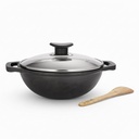 Lebenslanges Gusseisen Kadhai 24cm mit Glas Lid & Wooden Spatula | 3.3L, 2,4kg | Vorsaisonal, gleichmäßige Wärmeverteilung, Toxin & Teflon frei, nicht klebrig & haltbar | Gas & Induction Stovetop kompatibel