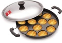Tosaa Non-Stick 12 Cavity Appam Patra Side Handle mit Deckel, Farbe kann variieren