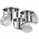 Vinod Stainless Steel Tope Set mit Lid, 3 Stücke, 1L 1,4L 1,8L, Heavy Sandwich Bottom, Induktions- & Gaskompatibel, Geschirrspüler Safe Stackable Patila Kochgeschirr für den täglichen Koch- und Kochbedarf