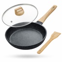 Lebenslange Die-Cast Frittierpfanne 24cm mit Glas Lid & Wooden Spatula | 1.3Ltr, 0.75kg Pfanne | Gasherd und Induktionsfreundlich | Non-Stick Pre-Seasoned 100% Toxin & Teflon Free & Durable | Skillet zum Kochen