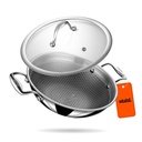 Stahl Artisan Hybrid 5.1 L, 30cm Triply Non Stick Kadhai mit Lid, Stainless Steel Kadai zum Kochen, Triply Kadhai Metal Spatula Friendly, Induktions- & Gasherdkompatibel