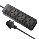 Portronik Power Plate 21 Erweiterung Board mit 3 Universal Sockets, 1,5 Meter Lange Schnur, 1440 Watt, Feuerfestes Material, Multi-Plug für Heimgeräte (6 Ampere, Schwarz)