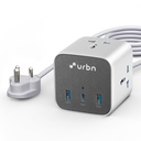 URBN 6-in-1 Qube Core Power Strip | 3 Universal Sockets (2500W) + 3 USB Ports (20W PD) | Fast Charging | Heavy Duty 2m Power Cord | Surge Protection | 1 Year Warranty (White)