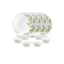 La Opala Novo Sammlung Opal Glas Crockery | für Familie von 4 | Abendessen Set 10 pcs Lush Greens | Teller & Schüsseln zum Essen | Mikrowelle sicher | 100% vegetarisch | Extra stark | Licht & Weiß