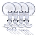 LIMETRO STEEL Stainless Steel Dinner Set für 4, 24-Piece Indian Thali Set mit Platten, Schüsseln, Katori, Gläsern, Löffeln & Gabeln, Tree Design (Set von 24- Serves 4)