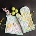 Pixel Home Organic Cotton Flower Print Oven Mitt and Pot Holder (Grüne Blume GPH)