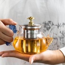 Glas-Teekanne mit Edelstahl-Infuser Große Kapazität Transparenter Teekessel mit Lid & Handle Großartig für losen Blatttee, blühenden Tee, Teebeutel und Obst angereichert (450ml Teekanne)