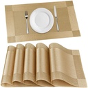 P-Plus International Placemats Set mit 6 Esstisch-Platzmatten | Placemats Tisch-PVC-Material | rutschfeste Hitze | Esstisch-Tischkameraden Washable Anti-Skid | Größe 45 x 30cm (Gold) Vinyl