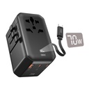GM G+ 70W TravelEase Pro mit Display | Travel Adapter US, UK, EU, AU, 150+ Länder | Multi-Port | Dynamisches Wattage Display, Laptop, iPhone, Samsung, DSLR, 75cm Retractable-C Kabel (Glossy Black)