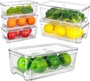 Imncya 6 Pack Stackable Pull-Out Fridge Organizer Drawers, Clear Refrigerator Drawer with Lids, Fridge Stackable Storage Drawers for Veggies, Fruits, Food Storage and Organizer