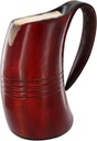 Armory Replicas™ Mabon Red Stained Horn Tankard with Carved Lines – 22-26 oz Natural Drinking Mug