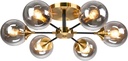 KCO Lighting 6-Light Modern Gold Globe Ceiling Light Brushed Brass Metal Close to Ceiling Lighting Fixture Bathroom Mid Century Smoke Gray Glass Shade Semi Flush Mount Sputnik Chandelier
