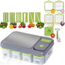 All in 1 Vegetable Chopper Veggie Dicer Stainless Steel Chesse Grater Metal Abs Food Slicer Salad Chopper Multifunctional Tools Fruit Cutter with Cutting Board Kitchen Gadgets