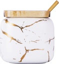 VanEnjoy Decorative Marble Pattern Ceramic Sugar Spice Containers Porcelain Jar with Bamboo Lid and Spoon Condiment Jar for Home