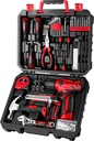 DEKOPRO Drill Set: Tool Set with 8V Red Cordless Drill, Home Tool Kit with Drill, Hand Tool Kits for Women 126 Piece