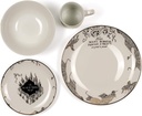 Harry Potter Marauder's Map Porcelain 4 Piece Place Setting - Gold Marauders Map Design - Includes 1 Dinner Plate, 1 Salad Plate, 1 Bowl and 1 Mug - Great Gift for Any Harry Potter Fan