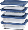 Anchor Hocking SnugFitTM Rectangular Food Storage Containers with Lids (4-Piece, 6-cup, Navy Blue, oven-safe)