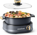 Stariver 3L Electric Hot Pot with Dual-Power Control and Non-Stick,Electric Shabu Shabu Pot with Removable Pot, Electric Pot with Tempered Glass Lid for Party, Family Dinners