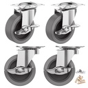 3 Inch Caster Wheels, Casters Set of 4, Heavy Duty Caster with Brake, Locking Castors with Rubber Wheel，Plate Swivel Caster Wheels for Furniture Cart and Workbench