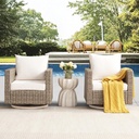 Swivel Rocking Chairs with Comfortable Cushion, PE Wicker Rattan Swivel Chairs, Set of 2 with Cushions for Poolside, Garden, Backyard, Beige