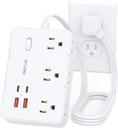 Surge Protector Power Strip with Flat Plug, 3 FT Extension Cord with 6 AC Outlets 4 USB Ports,1050J Surge Protection, Wall Mountable Charging Station for Office, Home, White