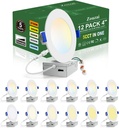 zouzai 12 Pack 4 Inch 5CCT Ultra-Thin LED Recessed Ceiling Light with Junction Box, 2700K/3000K/3500K/4000K/5000K Selectable, 9W Eqv 80W, Dimmable, led can Lights - ETL and Energy Star Certified
