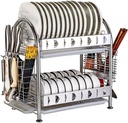 304 Stainless Steel Over Sink Dish Drying Rack with Utensil Holder and Drainboard, Rustproof Kitchen Organizer Drainer for Plates, Bowls & Cutlery