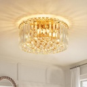 12.6" Gold K9 Crystal Raindrop Flush Mount Ceiling Light, Modern Chandelier, Round Luxury Light Fixture for Dining Room, Bedroom, Hallway, Kitchen Island & Living Room