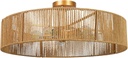 24" Natural Rattan Ceiling Light, Semi Flush Mount Gold Ceiling Light Fixture, 5-Light Boho Chandelier Antique Brass Brush Paint Farmhouse Lamp Fixture for Bedroom Living Room Kitchen Island