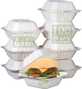 Green Earth 6-Inch, 100-Count, Compostable Clamshell, Natural Bagasse (Sugarcane Fiber), Take-Out/to-Go Food Boxes - Biodegradable Containers, Hinged Lid Microwave-Safe Gluten-Free Eco-Friendly